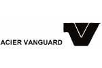 Logo pour Acier Vanguard, texte noir et forme géométrique en « V ».