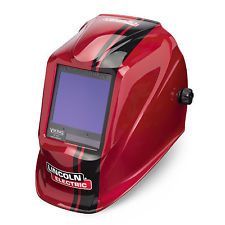 Casque de soudeur Lincoln Electric rouge et noir.