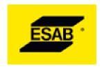 Logo ESAB : rectangle noir incliné avec le texte « ESAB » sur fond jaune.