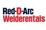 Logo de Red-D-Arc Welderentals : texte rouge et bleu sur fond blanc, faisant la promotion de la location de postes à souder.