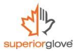 Logo de Superior Glove : feuille d’érable orange et silhouette de main grise. Texte « superiorglove » en dessous.
