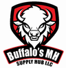 Logo for Buffalo's MH Supply Hub LLC: white bison head in a red and black shield, text "Buffalo's MH Supply Hub LLC."