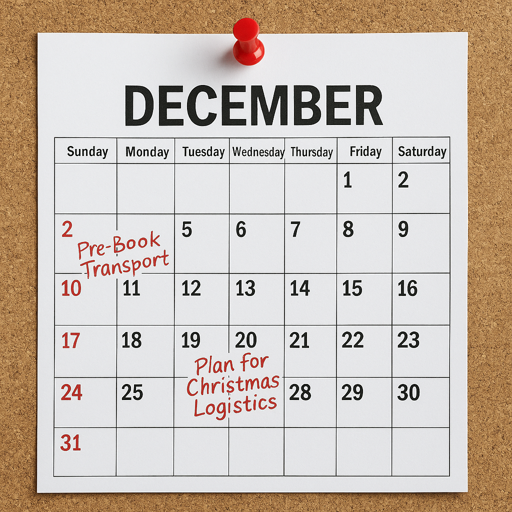 Planning early for your Christmas logistics needs. Calendar showing the dates.