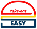 Logo Take.eat EASY in rosso, giallo e blu