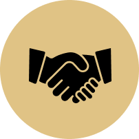 Mosaic Chambers Group A handshake icon in a circle on a white background.