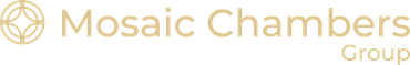 A logo for mosaic chambers group with a diamond in the middle.