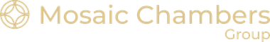 A logo for mosaic chambers group with a diamond in the middle.