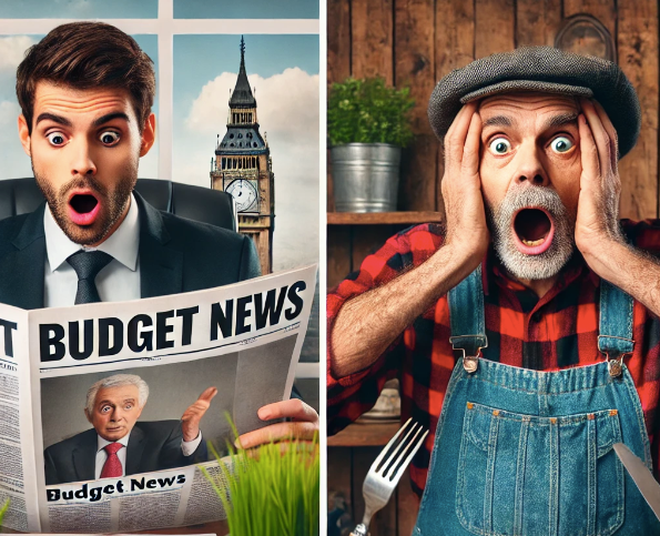 A man in a suit is reading a newspaper and a man in overalls is reading a newspaper.