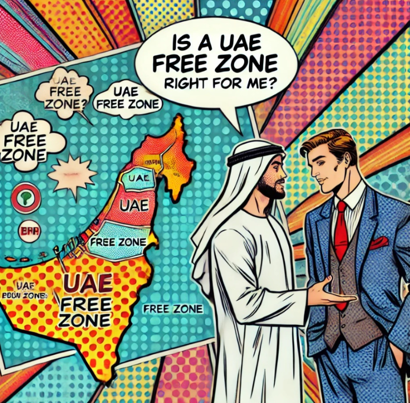A man in a suit and tie is talking to another man in a uae free zone