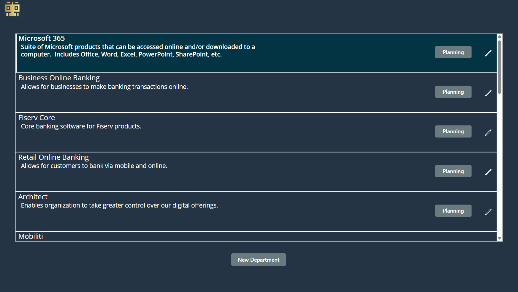 A dark user interface with a list of options. First item is selected, with 
