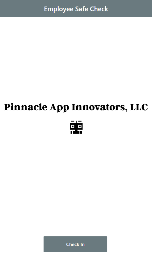 Employee Safe Check app screen with logo of Pinnacle App Innovators, LLC and 