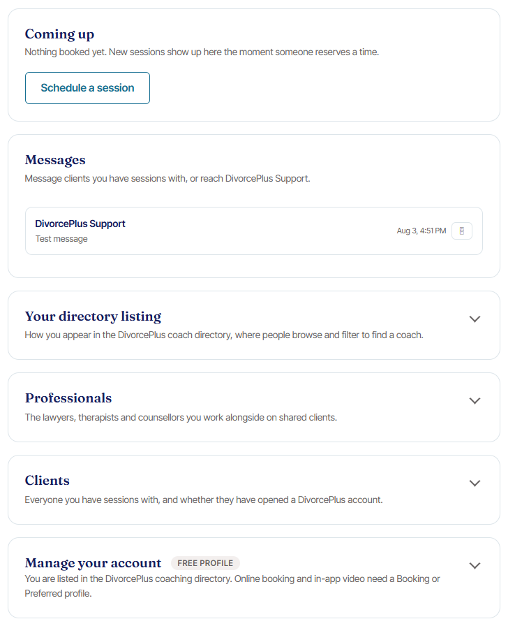 Visual of DivorcePlus Coach Dashboard