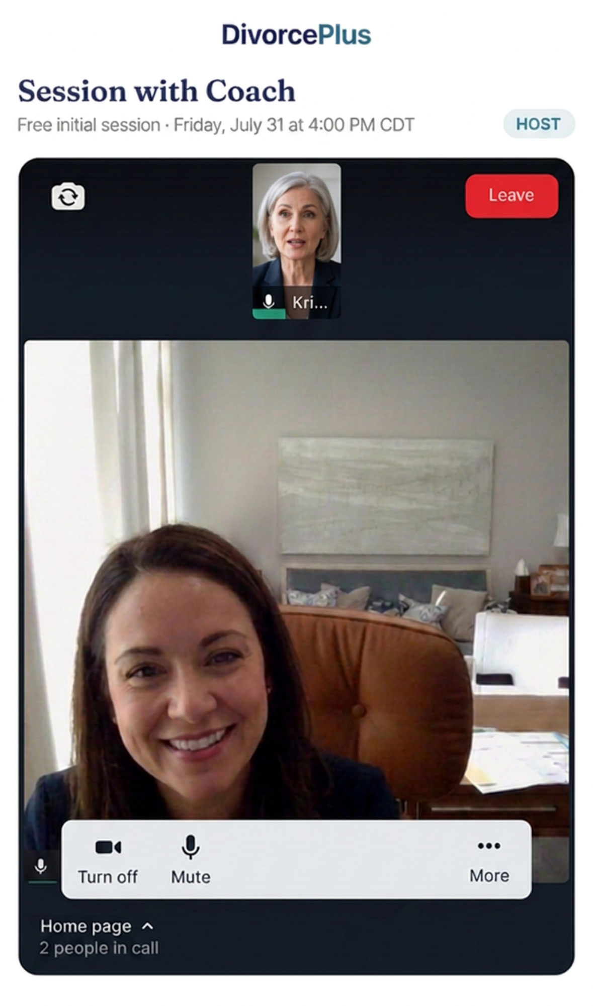 screenshot of DivorcePlus video conferencing
