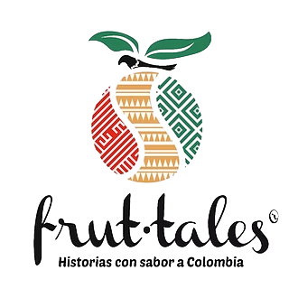 Logo de Frut-tales con una fruta tricolor y el lema “Historias con sabor a Colombia”.