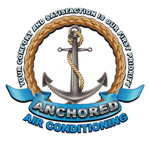 Logo for Anchored Air Conditioning with anchor, rope, and text: 