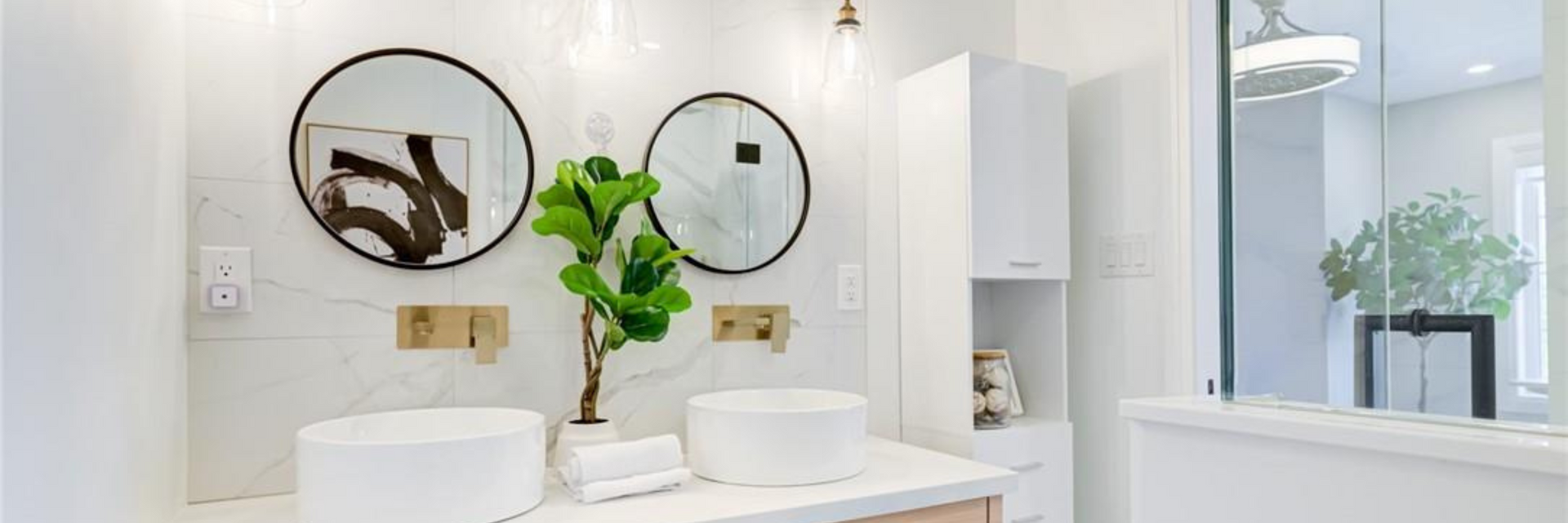 Incorporating fresh flowers and greener into powder room