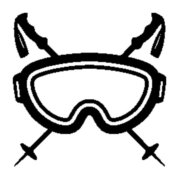 Ski goggles and poles crossed above a light blue water puddle.