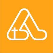 A white triangle with a cross inside of it on a yellow background.