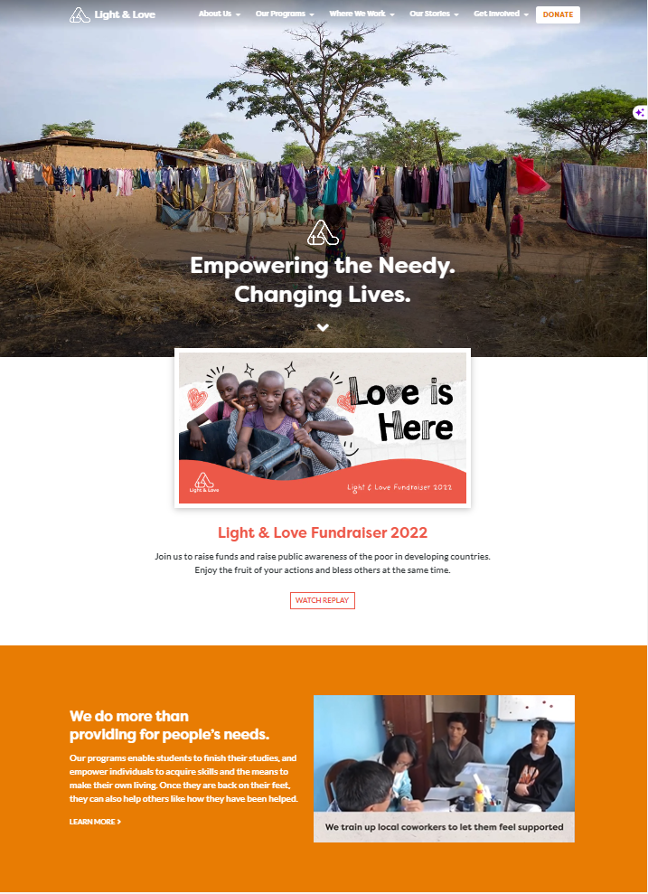 A screenshot of a website for empowering the needy changing lives.