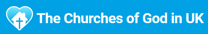 The churches of god in uk logo on a blue background