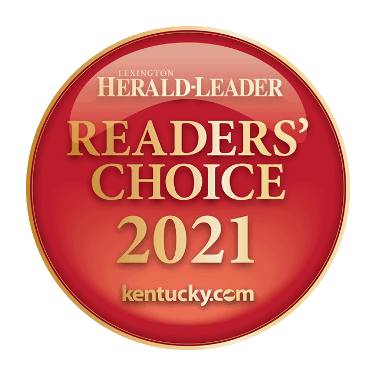 Lexington Herald-Leader Readers' Choice 2021 award badge: red and gold circular emblem.