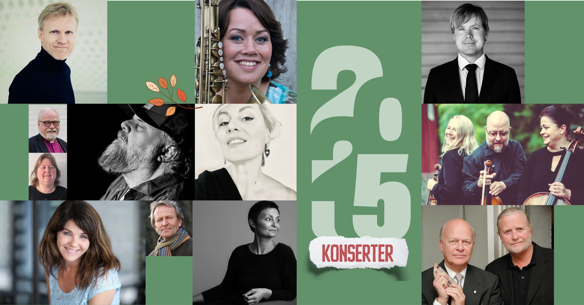 Concert flyer with musicians' faces, 2015, green background. Text: 
