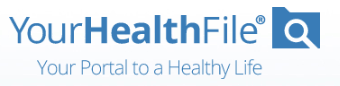 YourHealthFile logo with text and folder/magnifying glass icon.