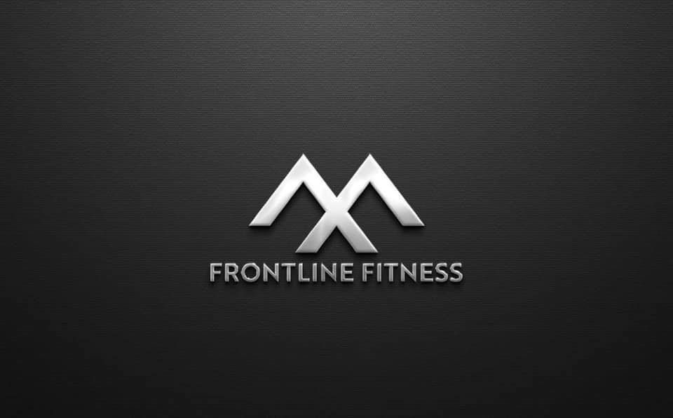 A logo for frontline fitness on a black background