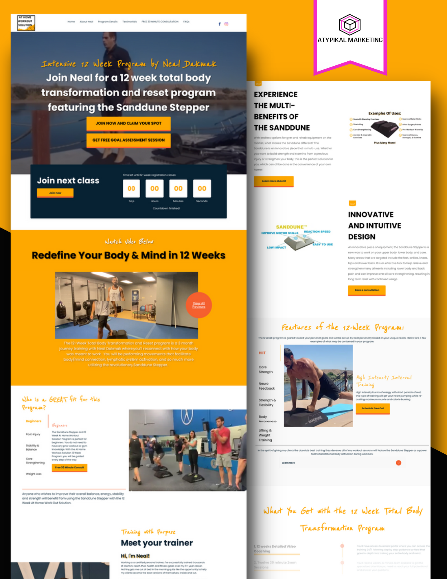 A screenshot of a landing page for a gym.