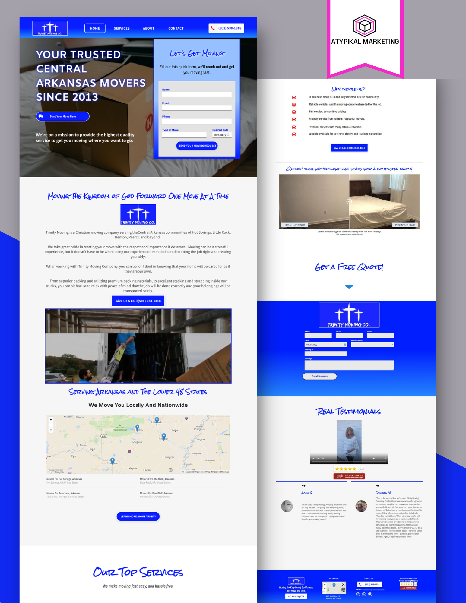 A screenshot of a landing page for a moving company.