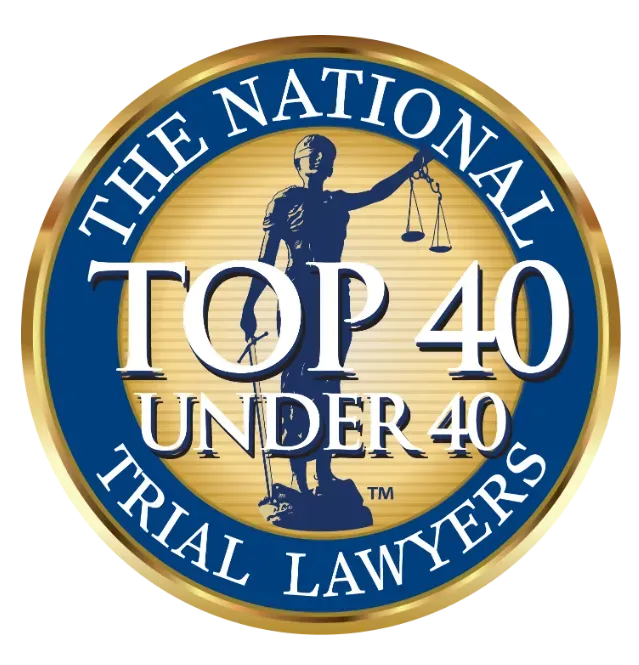 National Trial Lawyers Top 40 Under 40 gold-and-blue award emblem