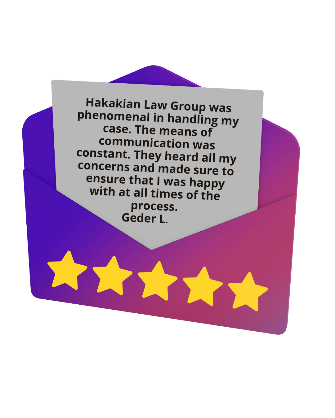 Purple gradient quote card with a thank-you testimonial and five gold stars at the bottom