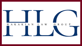 HILG logo for Hakakian Law Group in blue serif letters on a white background with a maroon border