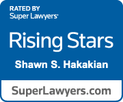 Super Lawyers Rising Stars badge for Shawn S. Hakakian on blue and white background
