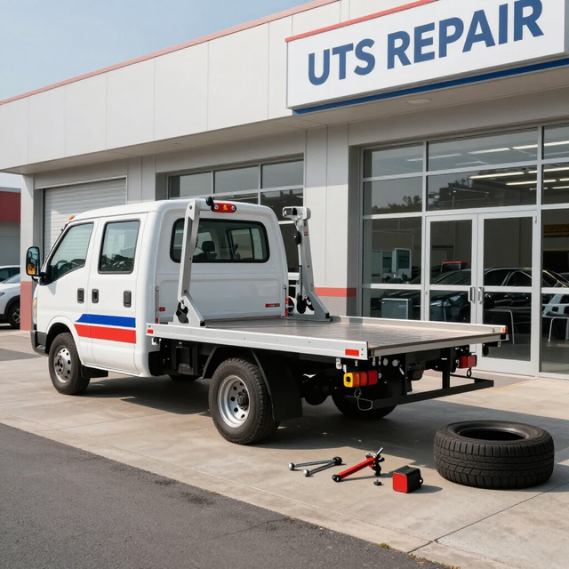 Roadside assistance helping with a flat tire
