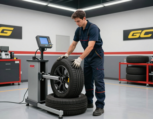 Technician mounting and balancing tires