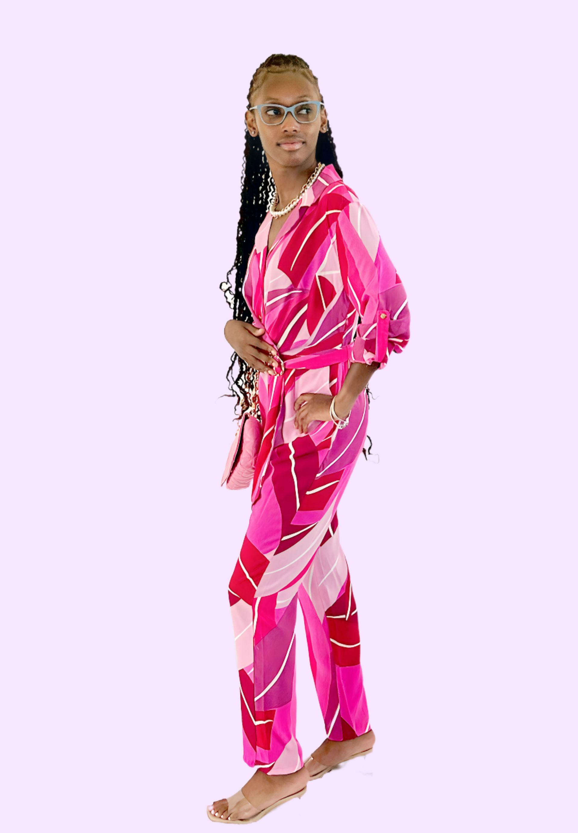 Plenty of Pink and Purple Jumpsuit w/ Belt