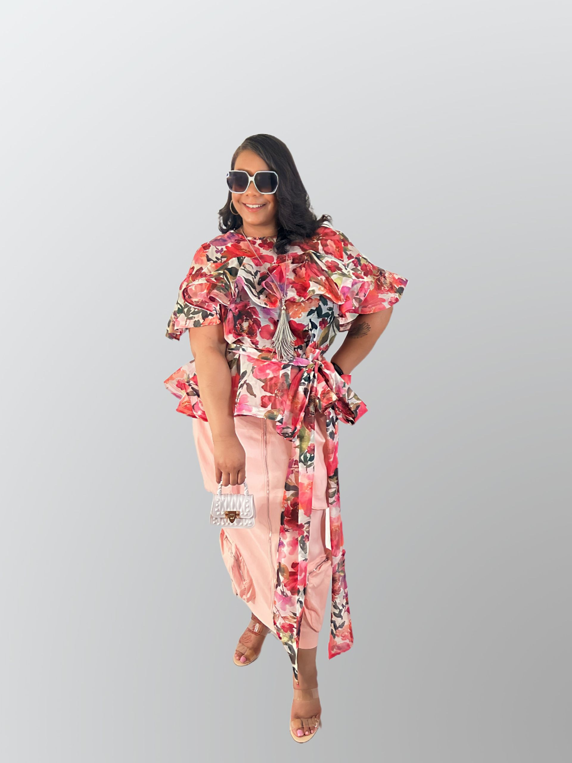 Plus Size: Garden of Florals Top w/ Long Front Sash