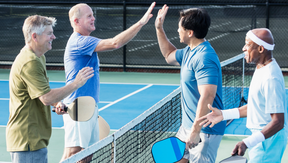 Seniors playing tennis