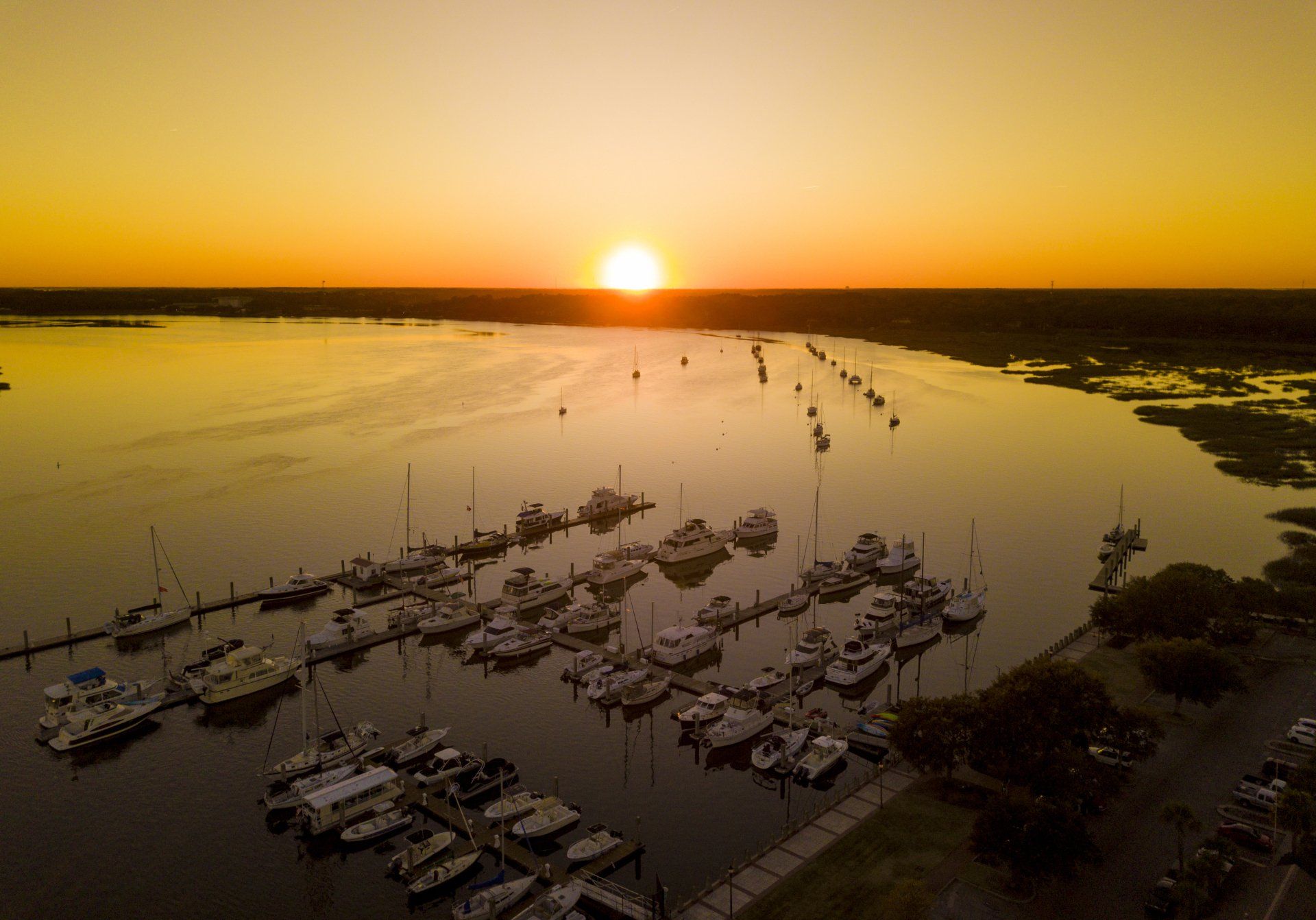 Aerial view of Beaufort Marina with Boats and Sailboats