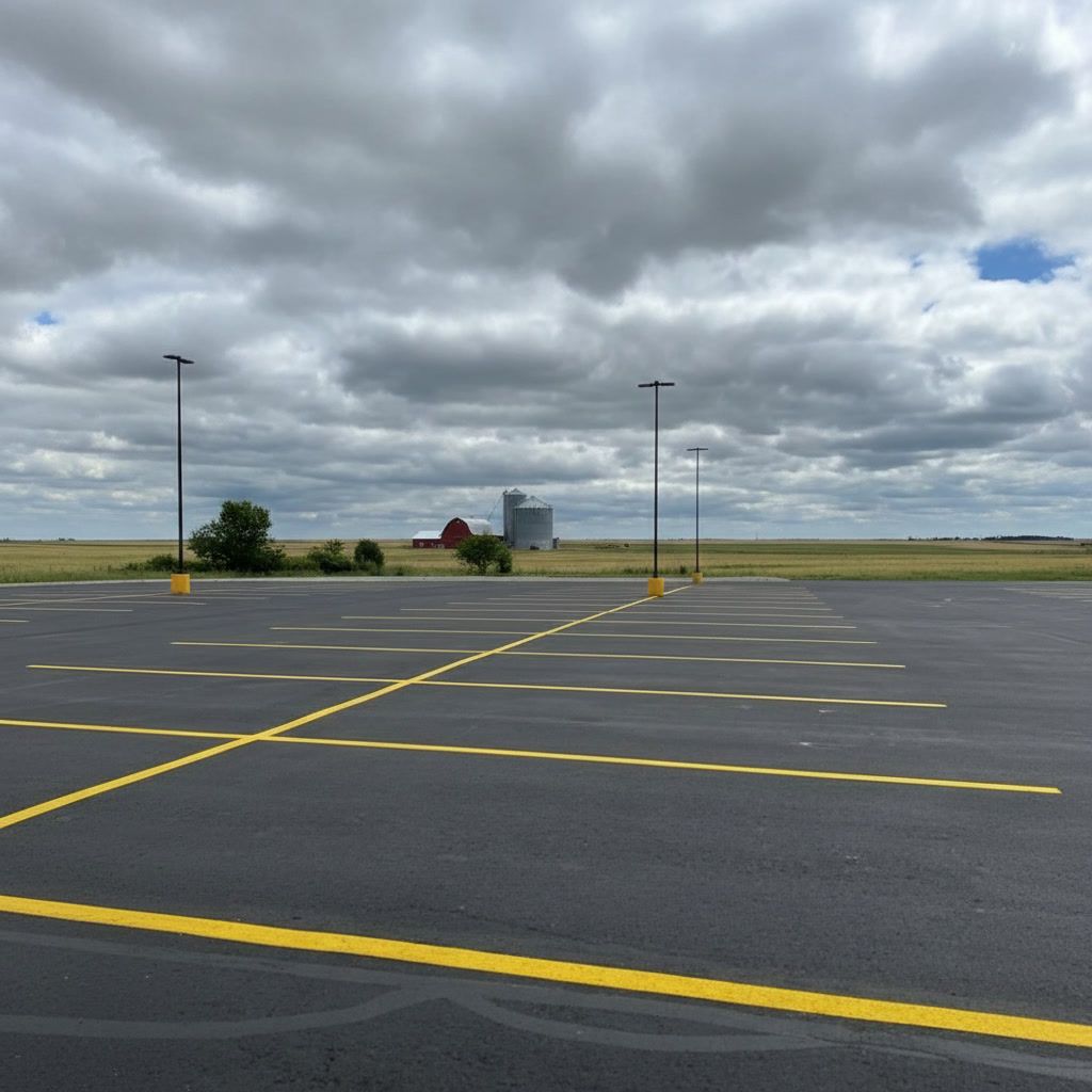 Fresh yellow parking lot striping in Mesa AZ with wide open asphalt and clean, organized lines