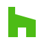 A bright green icon of a stylized chair or house silhouette.