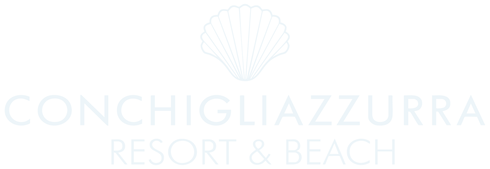 Logo of Conchilgliazzurra Resort & Beach, with a shell graphic and text in light blue.