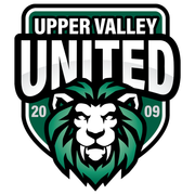 Upper Valley United lion mascot logo in black, white, green, and teal with “2019” and “20”