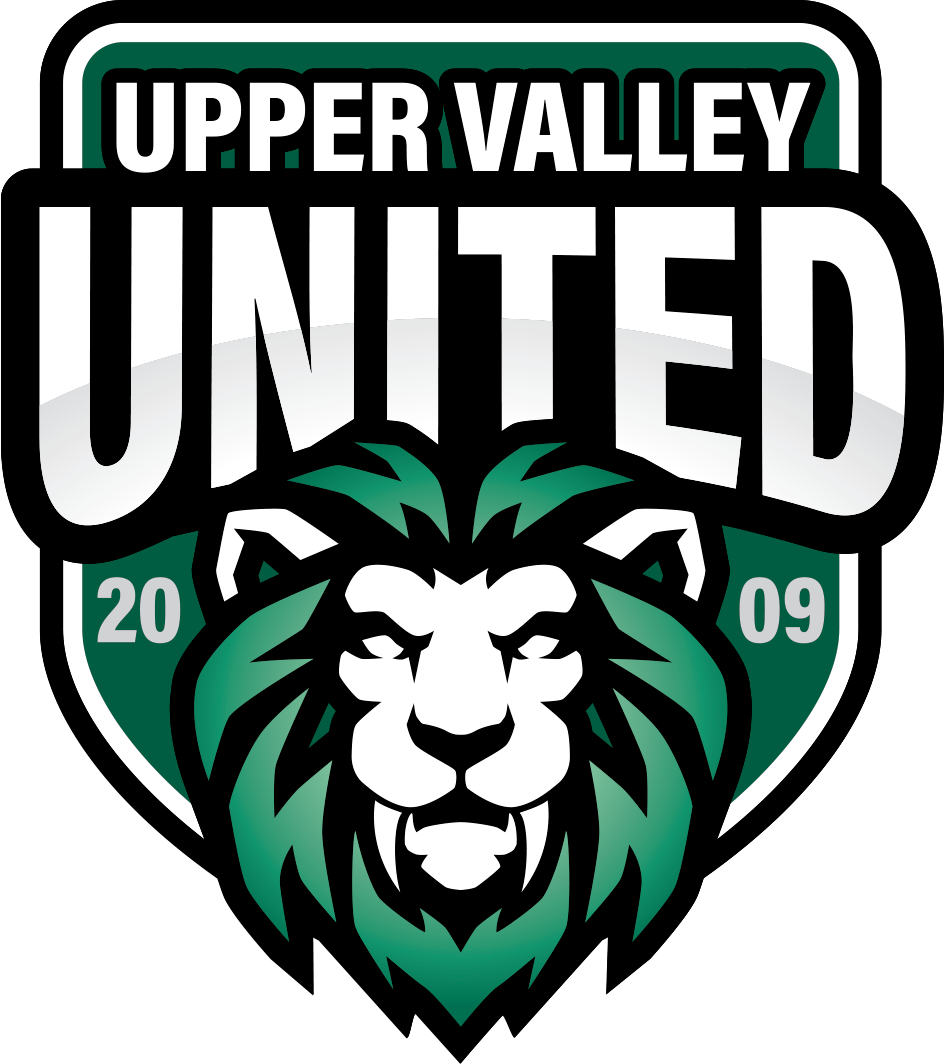Upper Valley United soccer logo with green lion and black-and-white shield, &ldquo;2019&rdquo; on the sides
