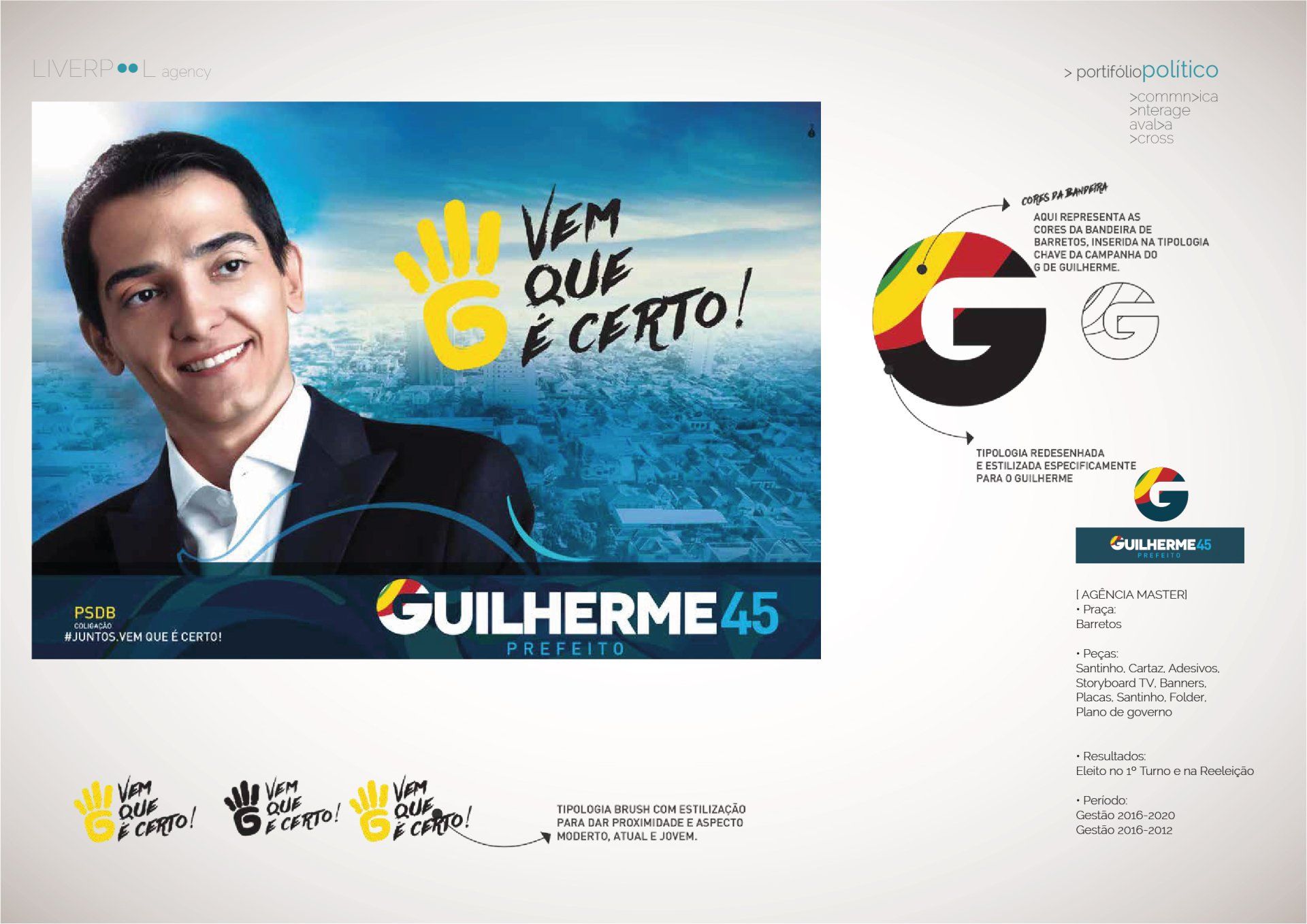 Political campaign advertisement for Guilherme 45, featuring a portrait, the slogan 