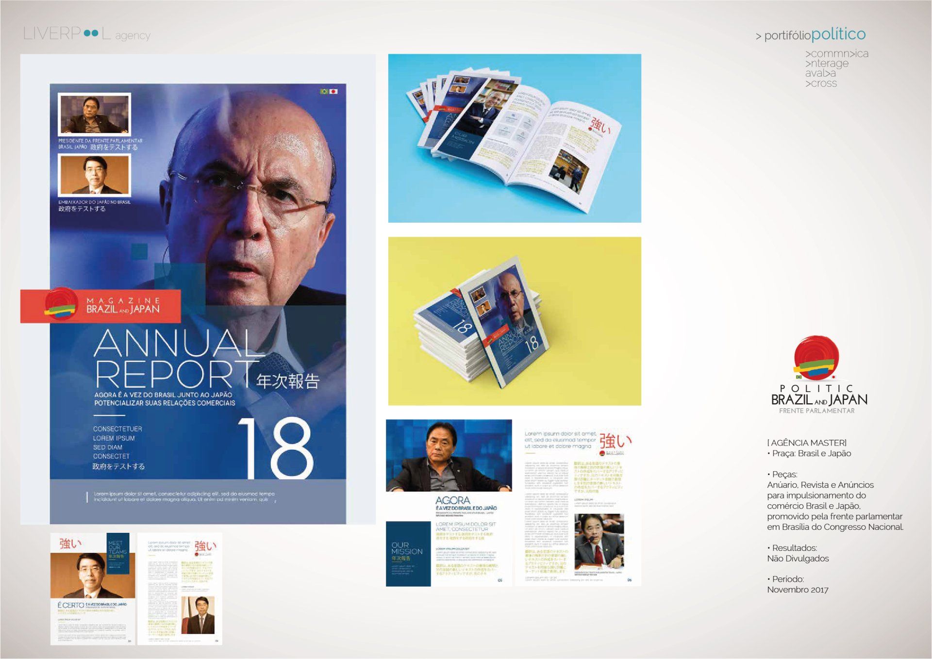 Uma apresentação digital do relatório anual de 2018, mostrando designs de capa, exemplos de layout e elementos de marca.