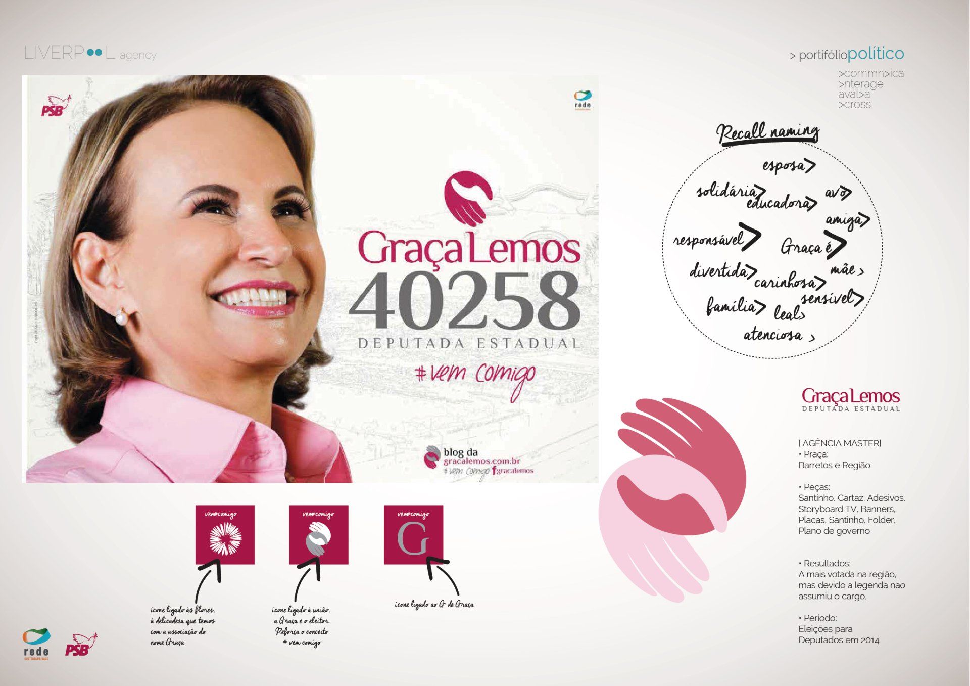 Cartaz de campanha política de Graça Lemos, candidata a deputada estadual, apresentando seu retrato, logotipo do partido e informações de contato.