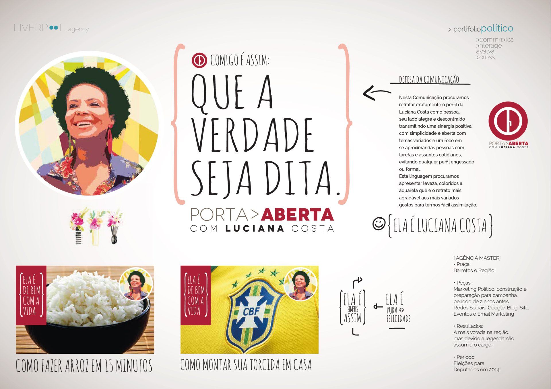 Flyer promocional do espetáculo Porta Aberta com Luciana Costa, com texto, ilustração e imagens culinárias.