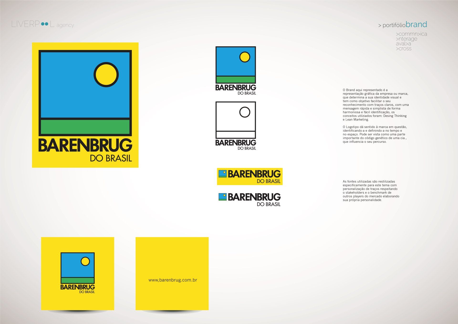 Folha de identidade visual da Barenbrug do Brasil, apresentando um logotipo com um sol sobre um quadrado azul e fundo verde.